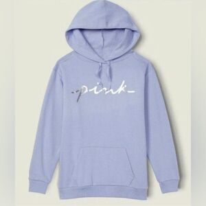 NWT Victoria Secrets PINK Foil Fleece Campus Hoodie sz Large baby blue‎